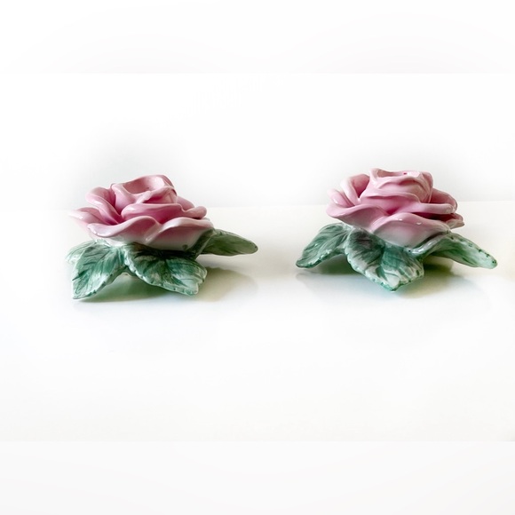 Set of Vintage Rose Ceramic Candle Holders - Picture 3 of 4